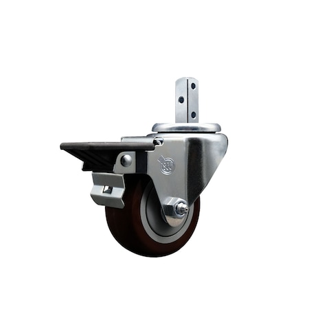 Service Caster 3'' Maroon Polyurethane Wheel Swivel 3/4'' Square Stem Caster with Brake SCC-SQ20S314-PPUB-MRN-PLB-34